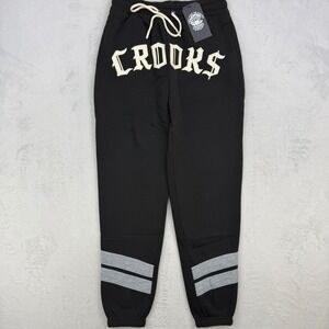 Crooks Castles Jogger Mens Medium Varsity Black Logo Print Streetwear Urban NWT